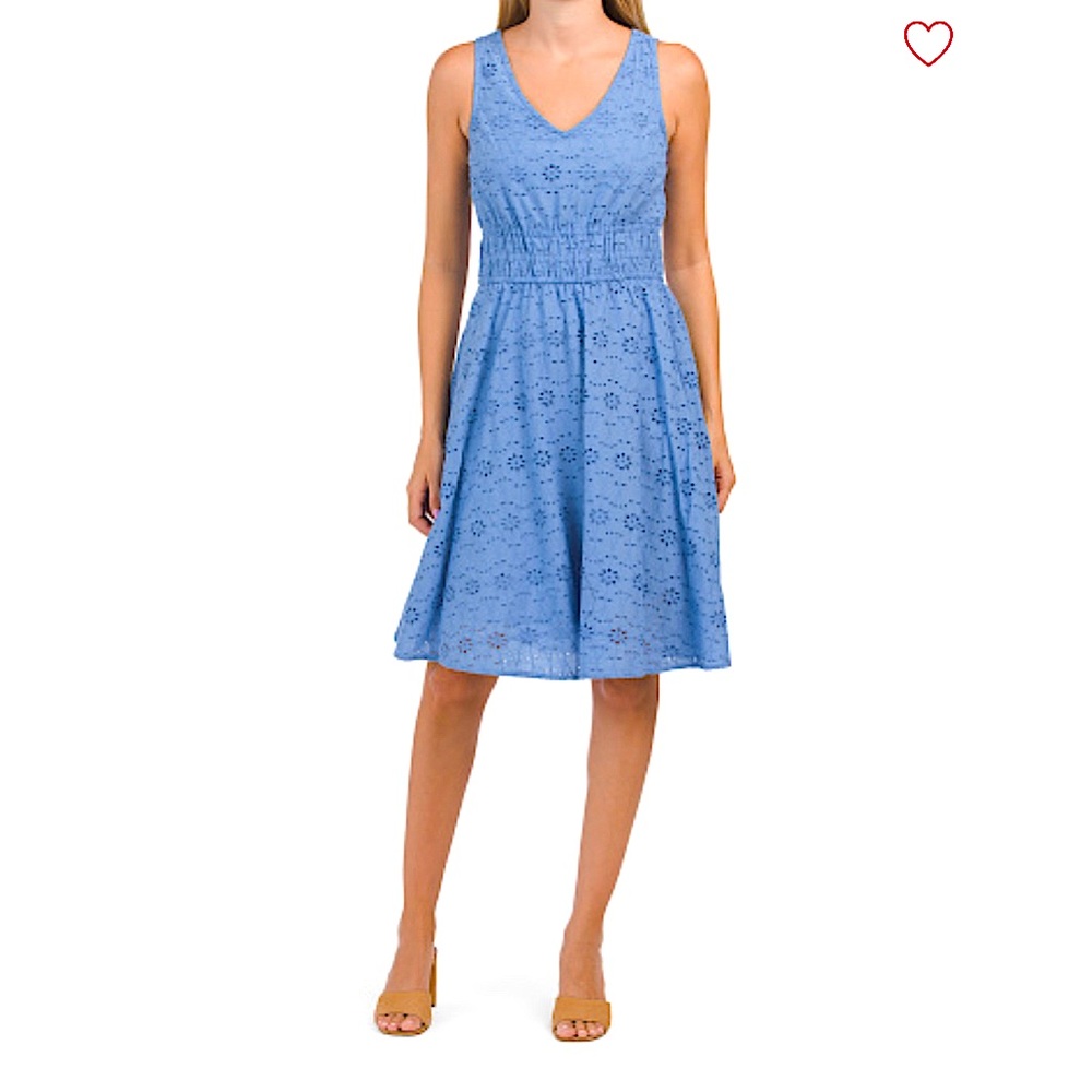 NICOLE MILLER NEW YORK White Sleeveless V-neck Eyelet Dress With Elastic Waist